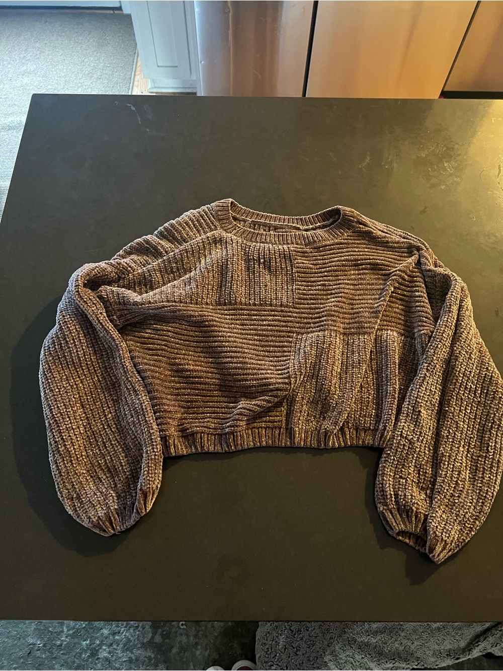 Altar’d State Brown Chenille Patchwork Sweater Women S Oversized Cropped - Picture 6 of 8